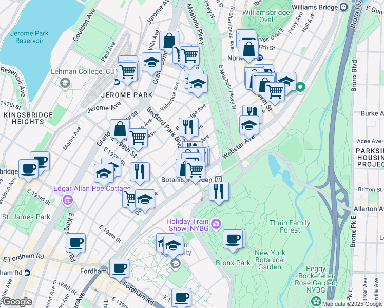 map of restaurants, bars, coffee shops, grocery stores, and more near 2960 Marion Avenue in Bronx