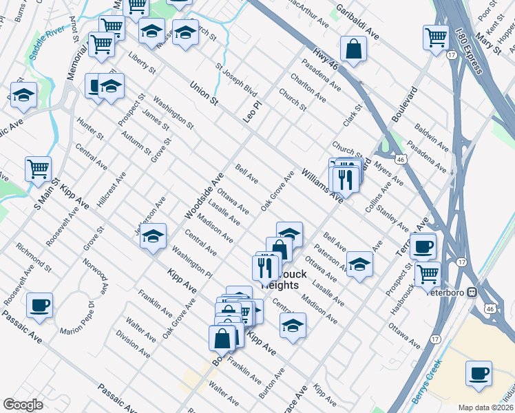 map of restaurants, bars, coffee shops, grocery stores, and more near 266 Paterson Ave in Lodi