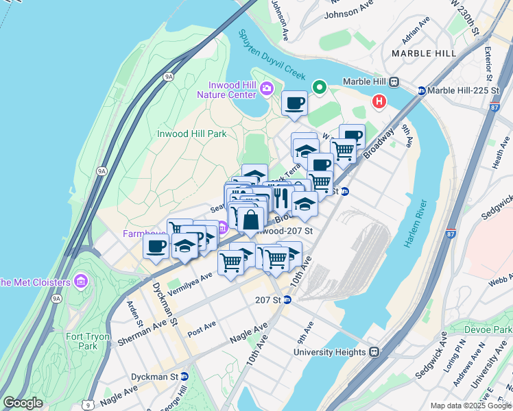 map of restaurants, bars, coffee shops, grocery stores, and more near 108 Cooper Street in New York