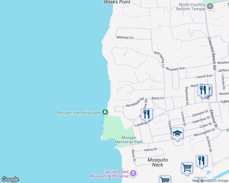 map of restaurants, bars, coffee shops, grocery stores, and more near 35 Sunview Drive in Glen Cove