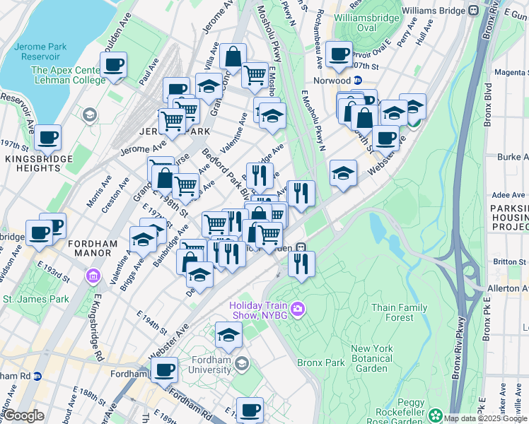 map of restaurants, bars, coffee shops, grocery stores, and more near 2960 Marion Avenue in Bronx