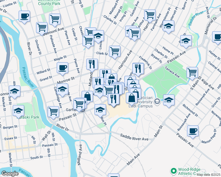map of restaurants, bars, coffee shops, grocery stores, and more near 21 Farnham Avenue in Garfield