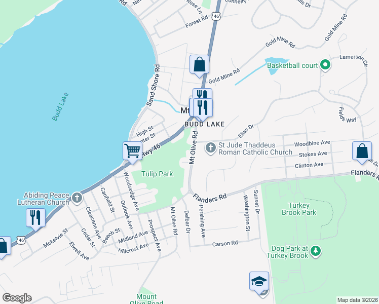 map of restaurants, bars, coffee shops, grocery stores, and more near 16 Mount Olive Road in Mount Olive