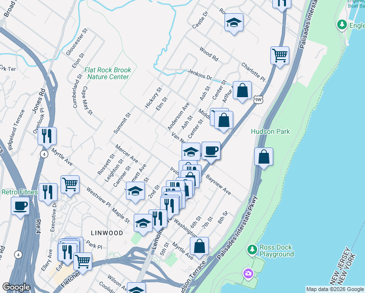 map of restaurants, bars, coffee shops, grocery stores, and more near 128 Van Nostrand Avenue in Englewood Cliffs