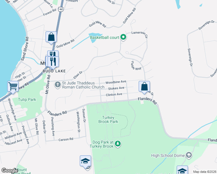 map of restaurants, bars, coffee shops, grocery stores, and more near 53 Stokes Avenue in Mount Olive