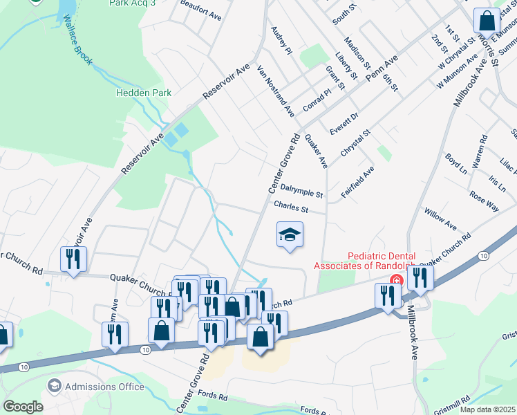 map of restaurants, bars, coffee shops, grocery stores, and more near 62 Center Grove Road in Randolph