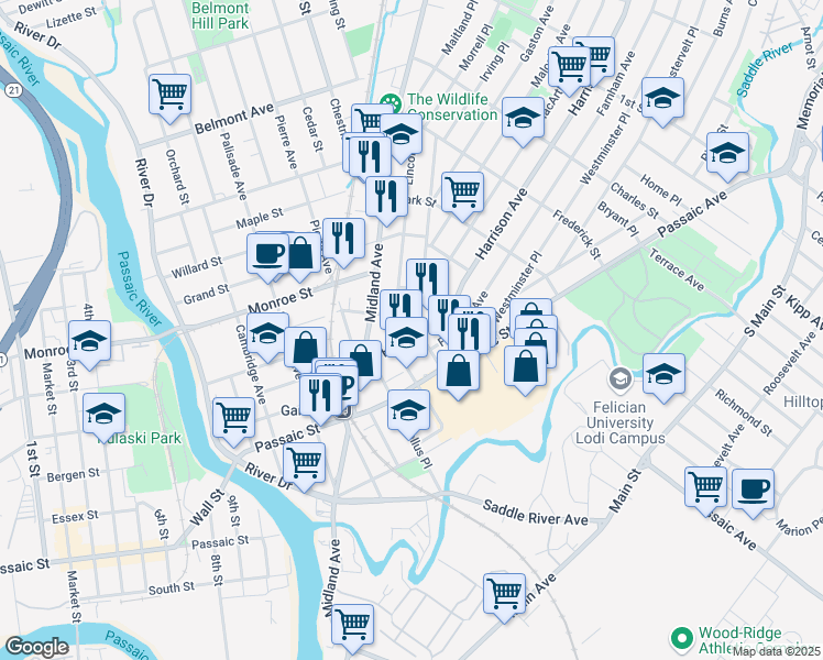 map of restaurants, bars, coffee shops, grocery stores, and more near 49 Harrison Avenue in Garfield