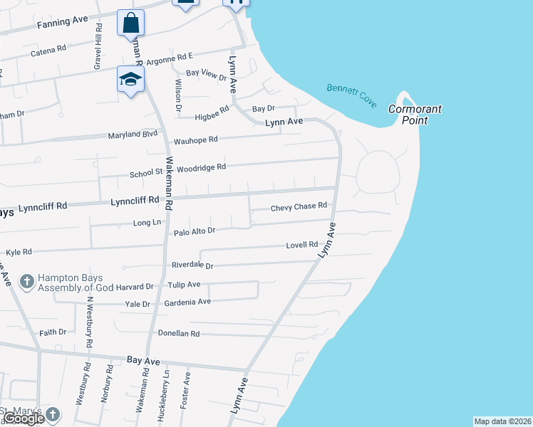 map of restaurants, bars, coffee shops, grocery stores, and more near 17 Chevy Chase Road in Hampton Bays