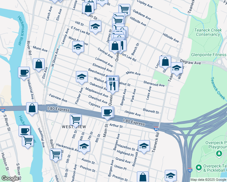 map of restaurants, bars, coffee shops, grocery stores, and more near 127 Queen Anne Road in Bogota