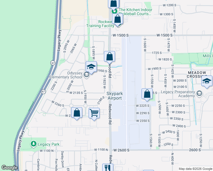 map of restaurants, bars, coffee shops, grocery stores, and more near 2079 South 1825 West in Woods Cross