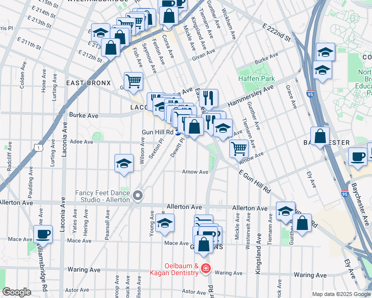 map of restaurants, bars, coffee shops, grocery stores, and more near 2948 Morgan Avenue in Bronx