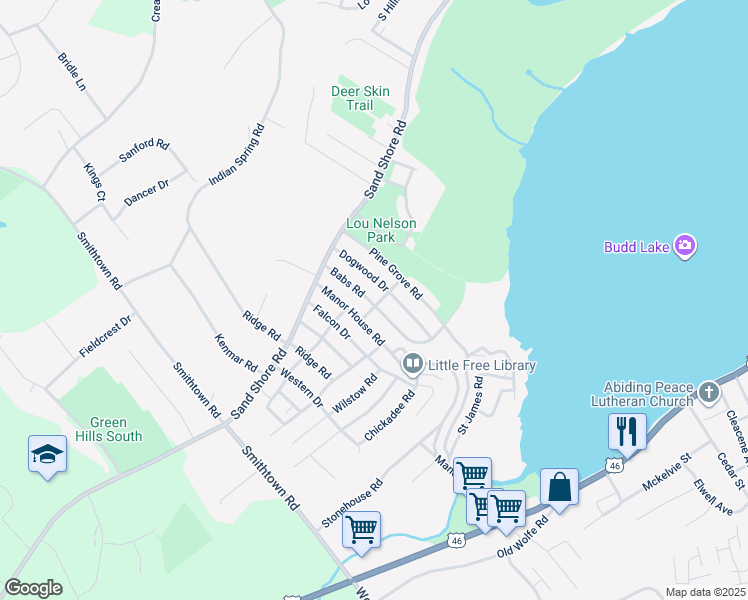 map of restaurants, bars, coffee shops, grocery stores, and more near 17 Babs Road in Mount Olive