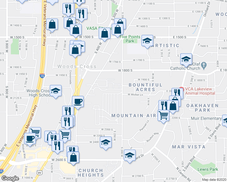 map of restaurants, bars, coffee shops, grocery stores, and more near 1990 South 200 West in Bountiful