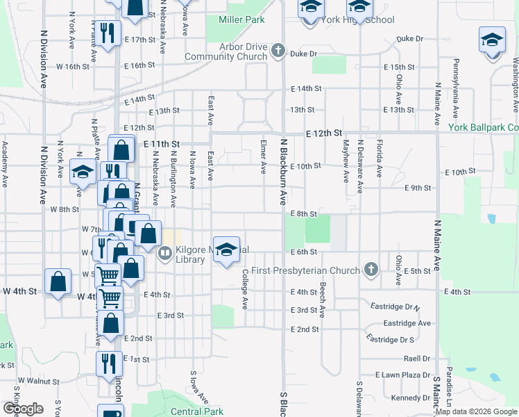 map of restaurants, bars, coffee shops, grocery stores, and more near 683 East 8th Street in York