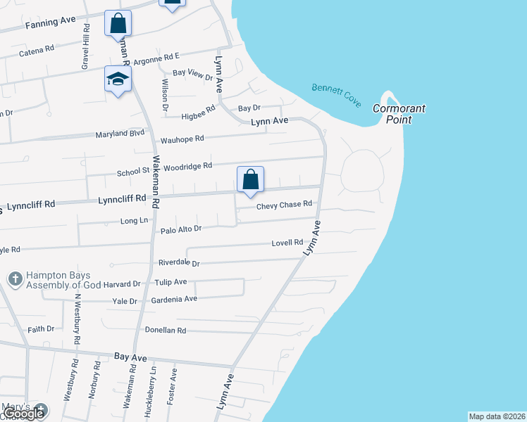 map of restaurants, bars, coffee shops, grocery stores, and more near 17 Chevy Chase Road in Hampton Bays