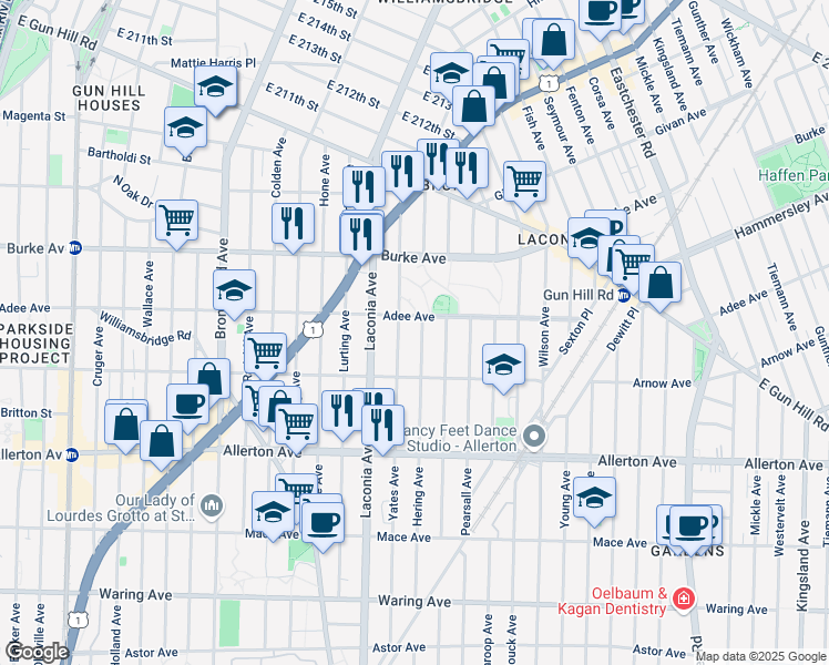 map of restaurants, bars, coffee shops, grocery stores, and more near 2943 Hering Avenue in Bronx