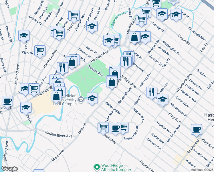map of restaurants, bars, coffee shops, grocery stores, and more near 31 Norwood Avenue in Lodi