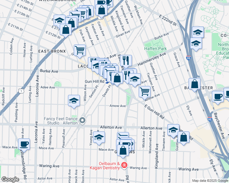 map of restaurants, bars, coffee shops, grocery stores, and more near 2948 Morgan Avenue in Bronx