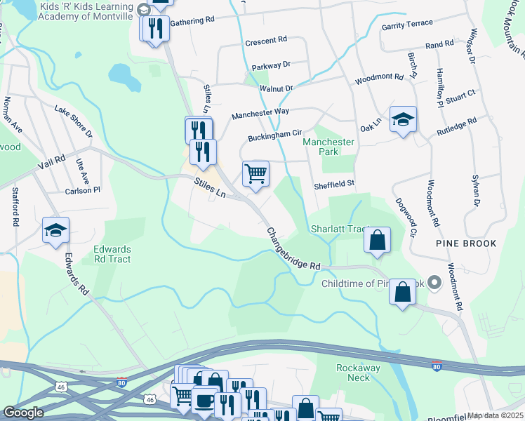 map of restaurants, bars, coffee shops, grocery stores, and more near 292 Changebridge Road in Montville