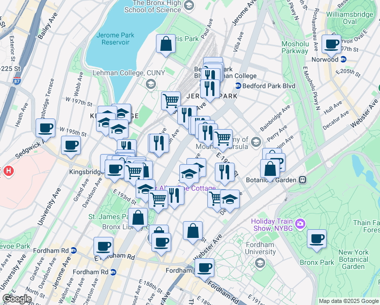 map of restaurants, bars, coffee shops, grocery stores, and more near 2800 Grand Concourse in Bronx