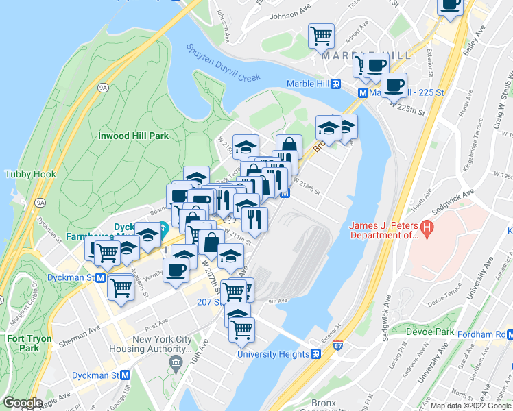map of restaurants, bars, coffee shops, grocery stores, and more near in New York