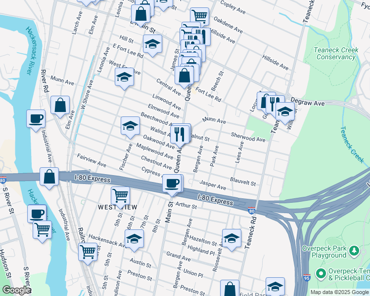 map of restaurants, bars, coffee shops, grocery stores, and more near 127 Queen Anne Road in Bogota