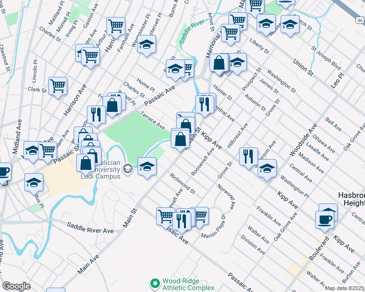 map of restaurants, bars, coffee shops, grocery stores, and more near 117 Terrace Avenue in Lodi