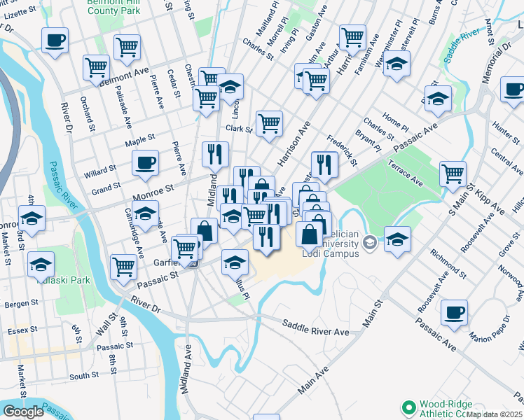 map of restaurants, bars, coffee shops, grocery stores, and more near 21 Farnham Avenue in Garfield