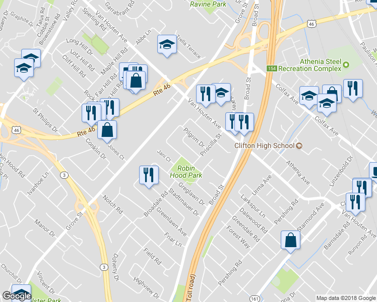 map of restaurants, bars, coffee shops, grocery stores, and more near 21 John Alden Street in Clifton