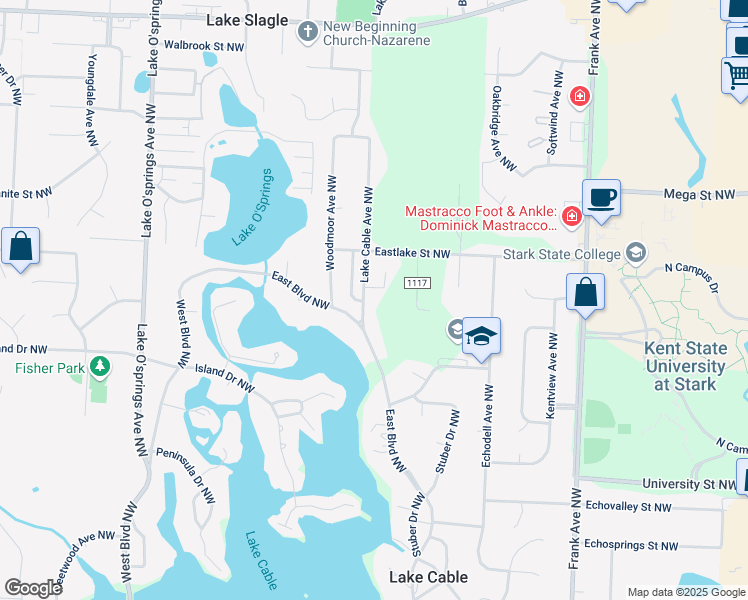 map of restaurants, bars, coffee shops, grocery stores, and more near 5757 Lake Cable Avenue Northwest in Canton