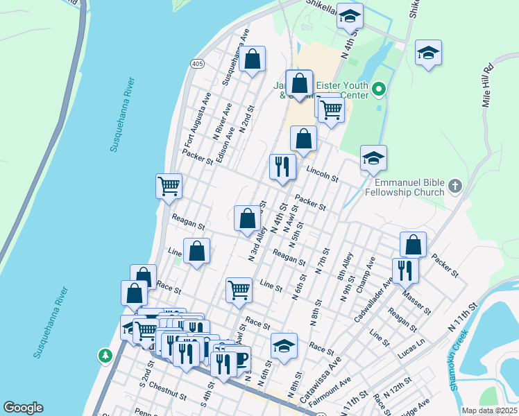 map of restaurants, bars, coffee shops, grocery stores, and more near 639 Greenough Street in Sunbury