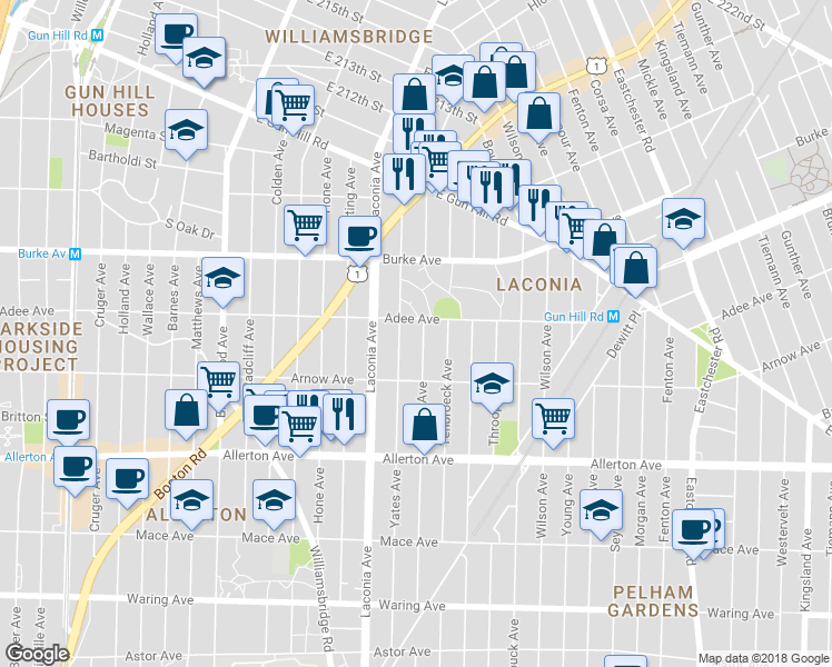 map of restaurants, bars, coffee shops, grocery stores, and more near 2943 Hering Avenue in Bronx