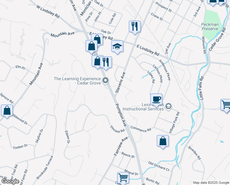 map of restaurants, bars, coffee shops, grocery stores, and more near 20 Stevens Avenue in Cedar Grove