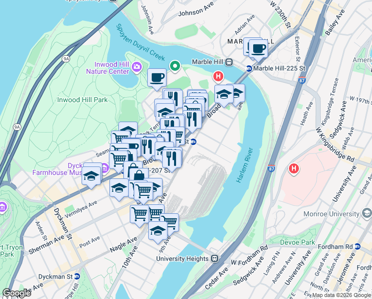 map of restaurants, bars, coffee shops, grocery stores, and more near in New York