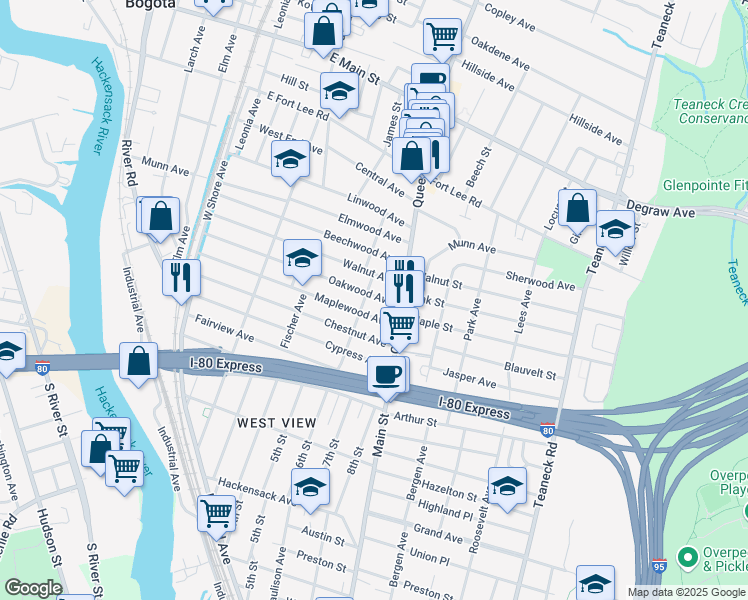 map of restaurants, bars, coffee shops, grocery stores, and more near 228 Oakwood Avenue in Bogota