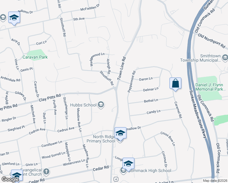 map of restaurants, bars, coffee shops, grocery stores, and more near 211 Town Line Road in East Northport