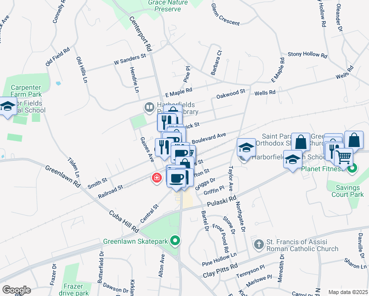 map of restaurants, bars, coffee shops, grocery stores, and more near in Greenlawn