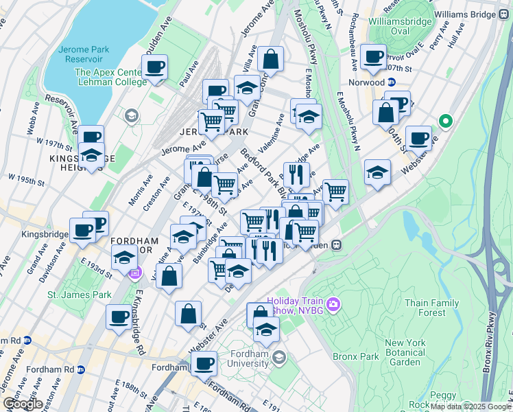 map of restaurants, bars, coffee shops, grocery stores, and more near 2869 Mount Saint Ursula Place in Bronx