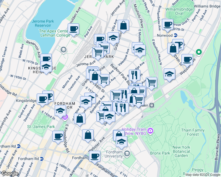 map of restaurants, bars, coffee shops, grocery stores, and more near 2869 Mount Saint Ursula Place in Bronx