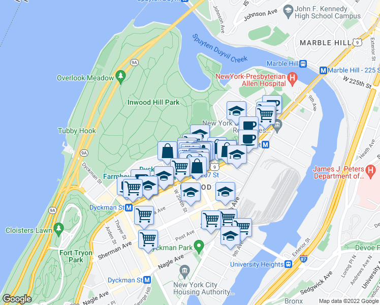 map of restaurants, bars, coffee shops, grocery stores, and more near in New York