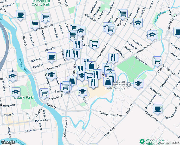 map of restaurants, bars, coffee shops, grocery stores, and more near 21 Farnham Avenue in Garfield