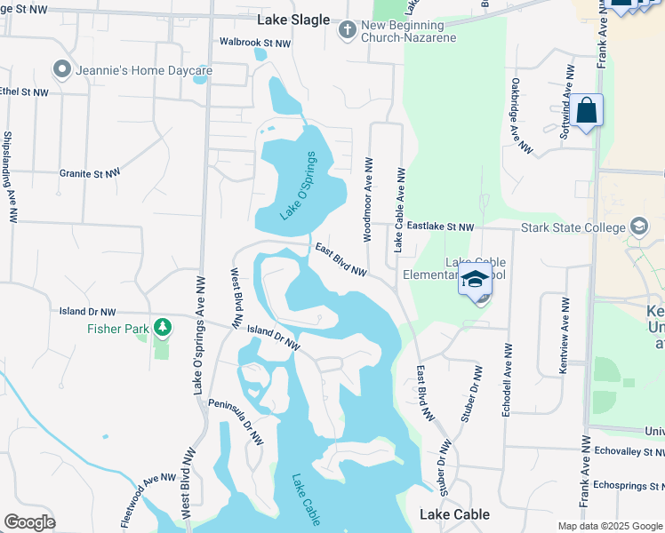 map of restaurants, bars, coffee shops, grocery stores, and more near 5829 East Boulevard Northwest in Canton