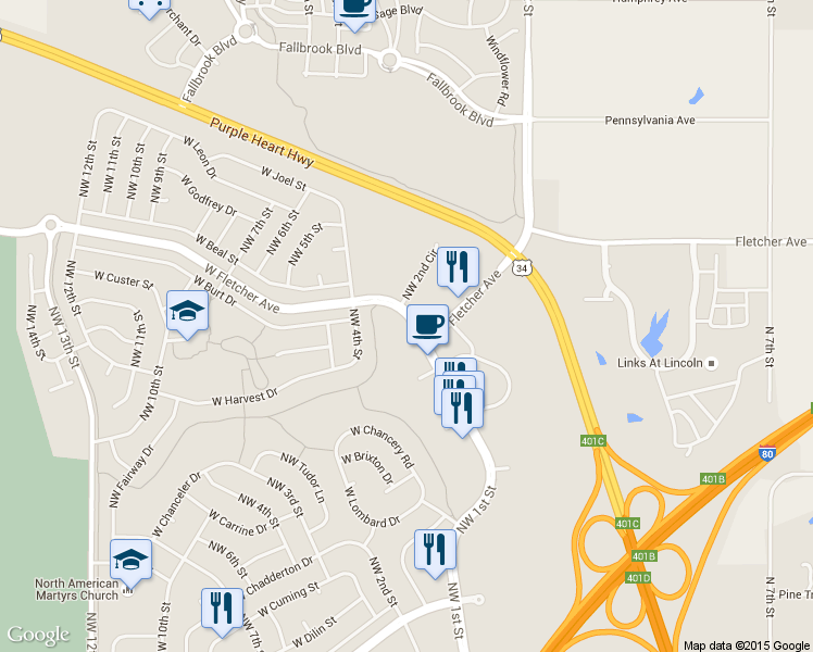 map of restaurants, bars, coffee shops, grocery stores, and more near 5901 Northwest 1st Street in Lincoln