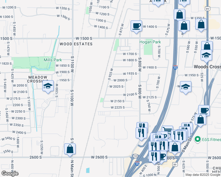map of restaurants, bars, coffee shops, grocery stores, and more near 913 West 2025 South in Woods Cross