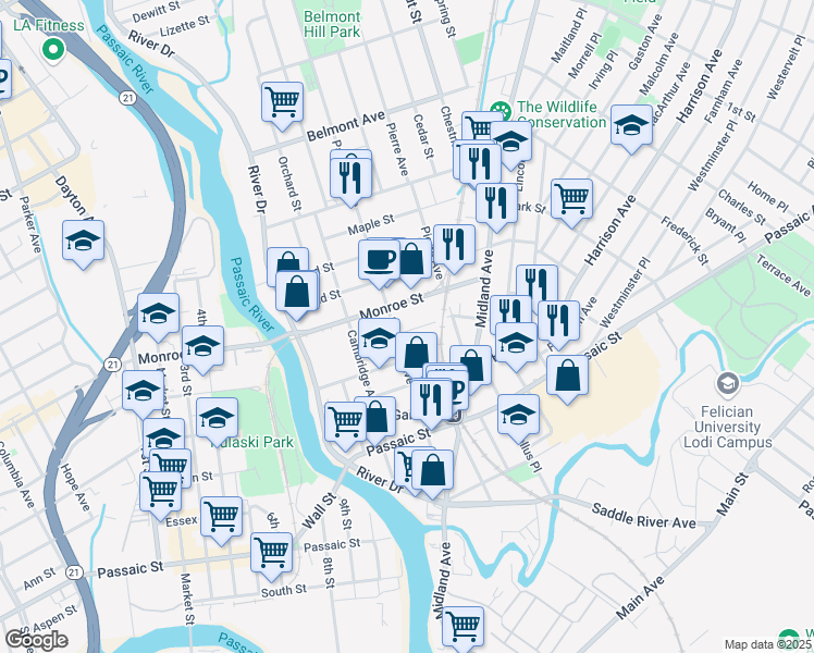 map of restaurants, bars, coffee shops, grocery stores, and more near 41 Commerce Street in Garfield