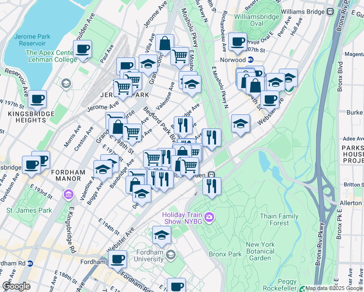 map of restaurants, bars, coffee shops, grocery stores, and more near 2960 Marion Avenue in Bronx