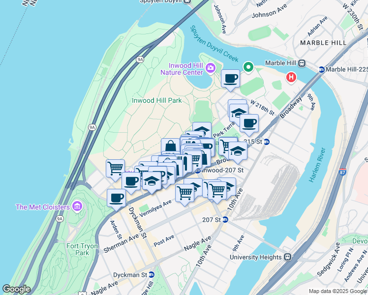 map of restaurants, bars, coffee shops, grocery stores, and more near in New York