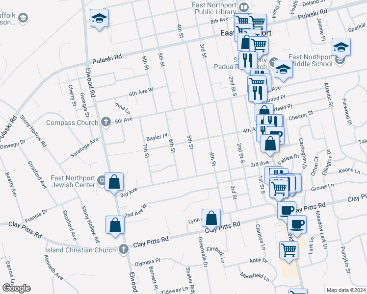 map of restaurants, bars, coffee shops, grocery stores, and more near 507 4th Avenue in East Northport