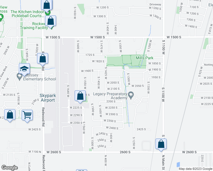 map of restaurants, bars, coffee shops, grocery stores, and more near 2061 South 1425 West in Woods Cross