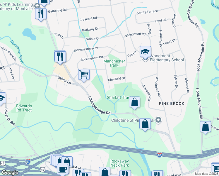 map of restaurants, bars, coffee shops, grocery stores, and more near 23 Normandy Road in Montville
